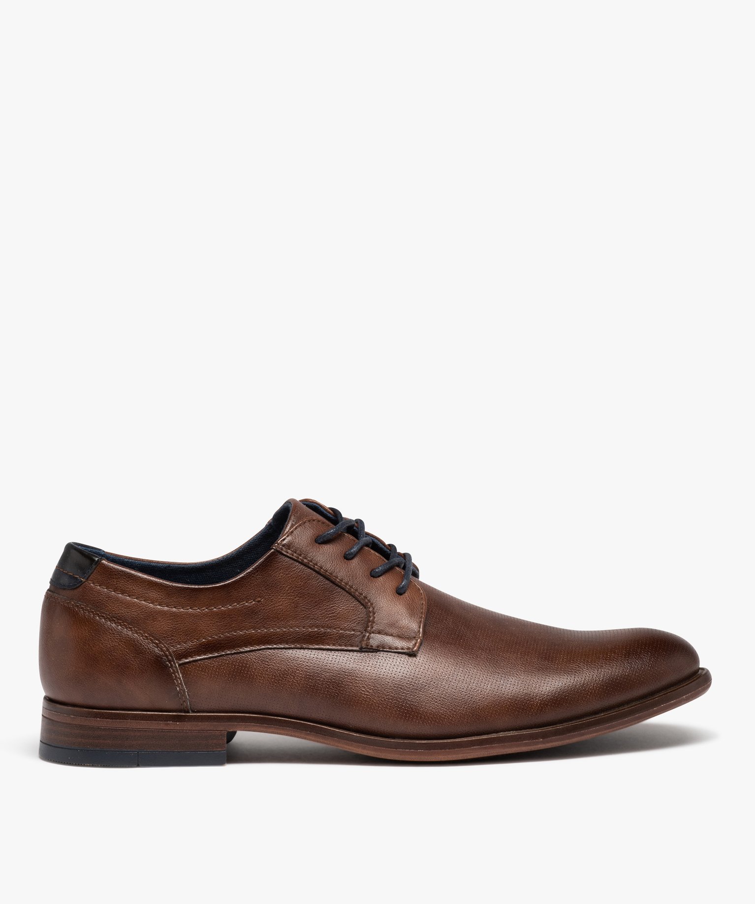 Derbies homme dessus grainé uni à lacets colorés marron | GEMO
