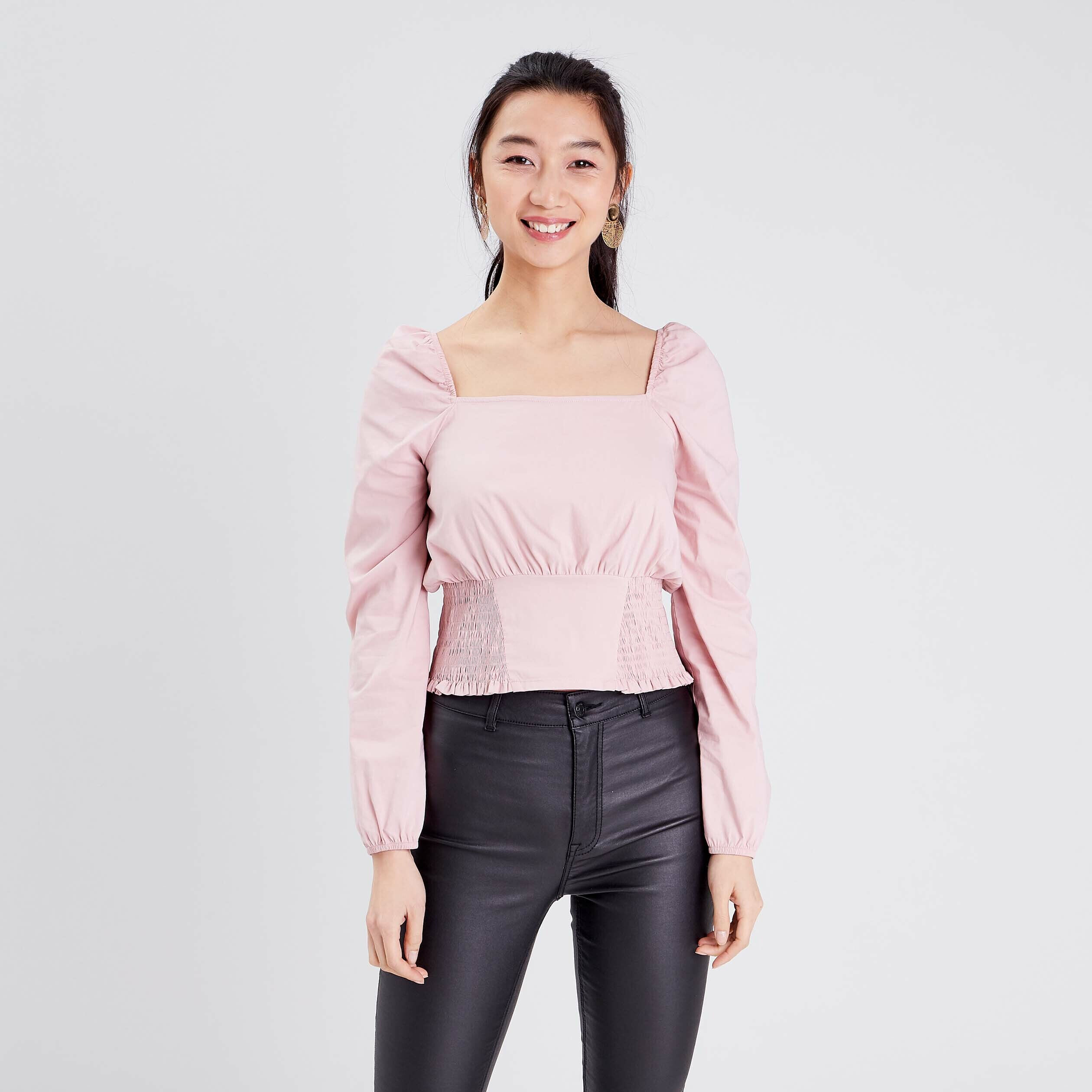 Blouse manches longues rose pastel femme | Cache Cache