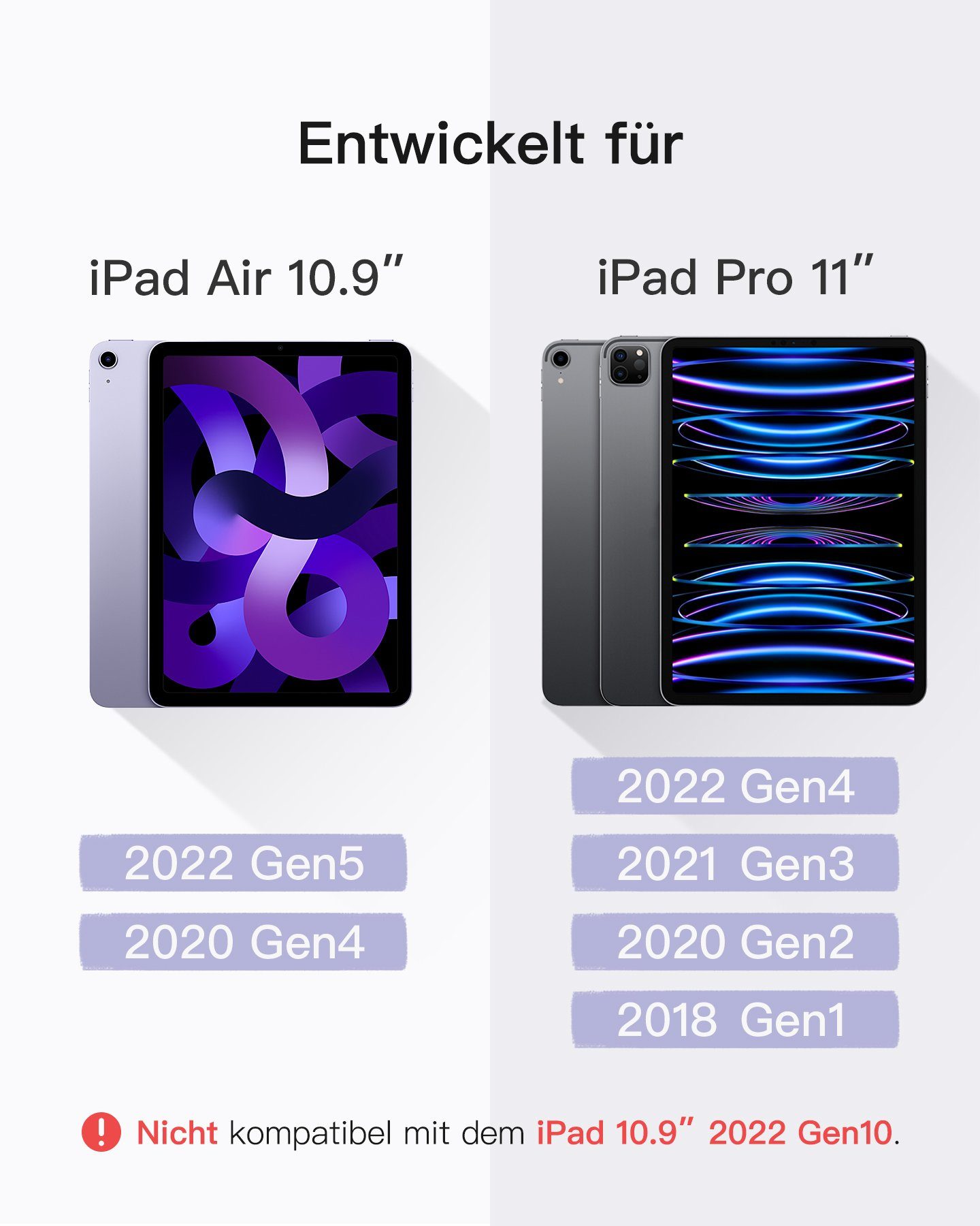 Inateck tastatur für iPad Air 5/4, iPad Pro 11 Zoll, Hoch-/Querformat Ständer iPad-Tastatur
