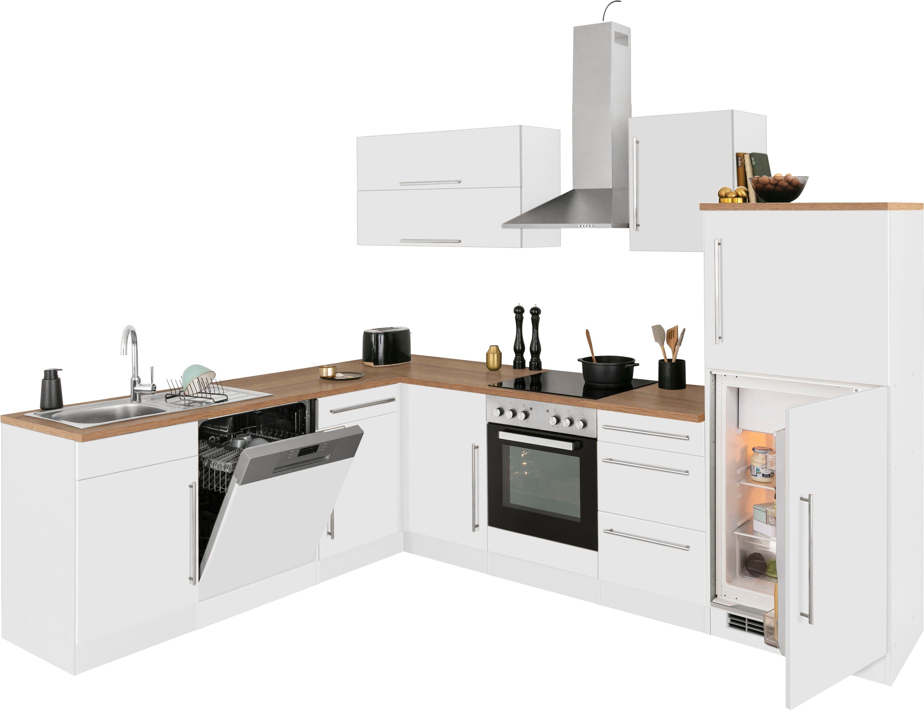 HELD MÖBEL Winkelküche Samos, mit E-Geräten, Stellbreite 280/220 cm