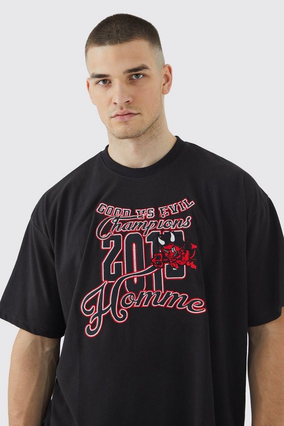 Tall Oversize T-Shirt mit Homme Devil Applikation