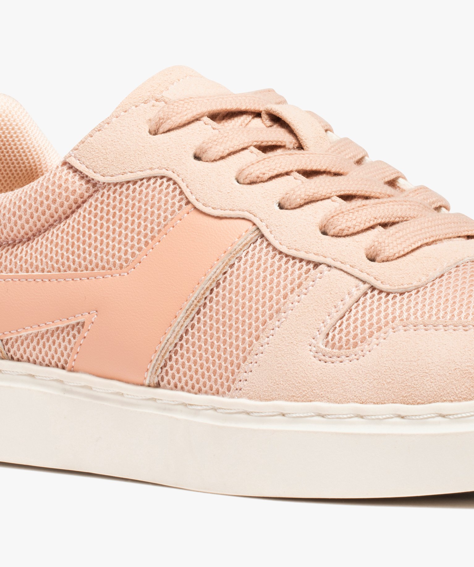 Baskets femme unies multi-matières à lacets rose | GEMO