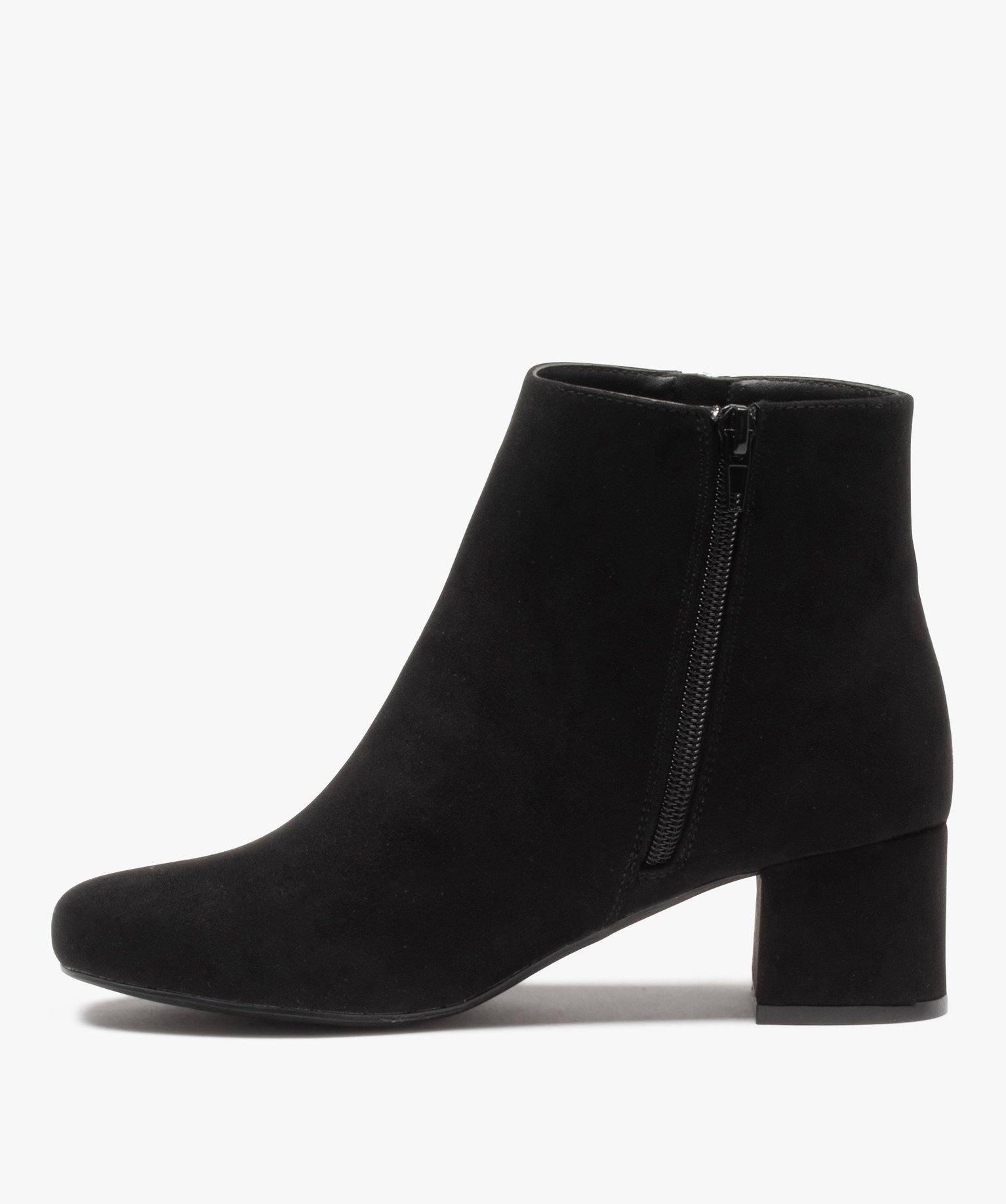 Boots femme à talon carré en suédine unie et zip décoratif noir | GEMO
