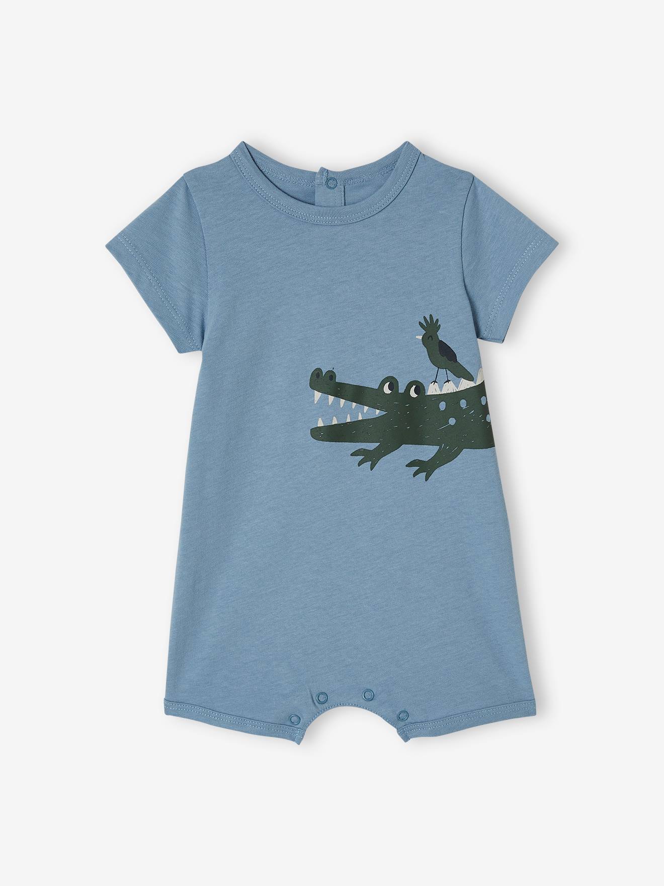 Combinaison courte bébé animal BASICS bleu ciel