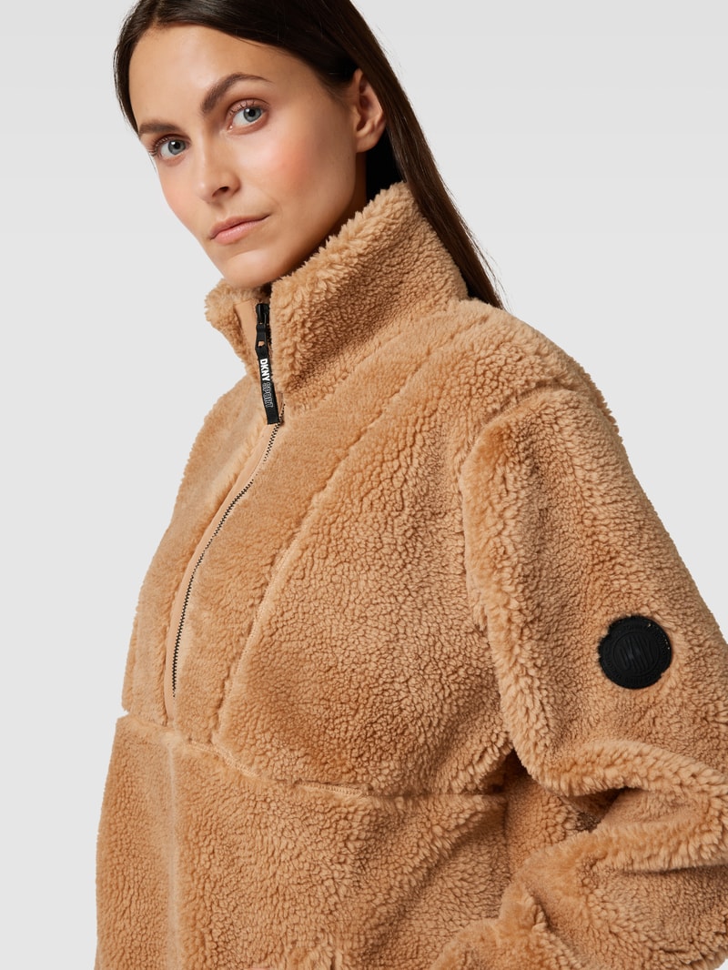 Fleecepullover mit Stehkragen und Reißverschluss in beige
