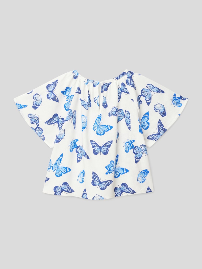 Leinenbluse mit Allover-Animal-Print in offwhite