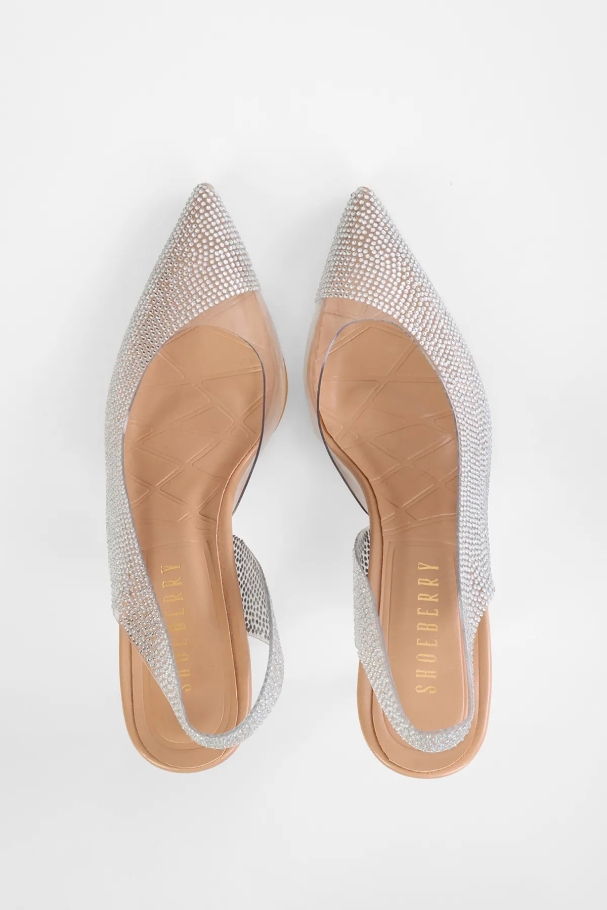 Shoeberry  Damenschuhe mit transparentem Absatz und Steinbesatz „Oceane Skin“