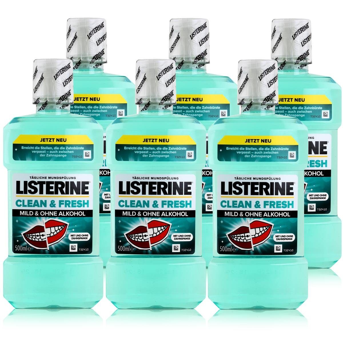 Listerine Mundspülung, Listerine Clean & Fresh Mild & ohne Alkohol 500ml Mundspülung (6er Pac