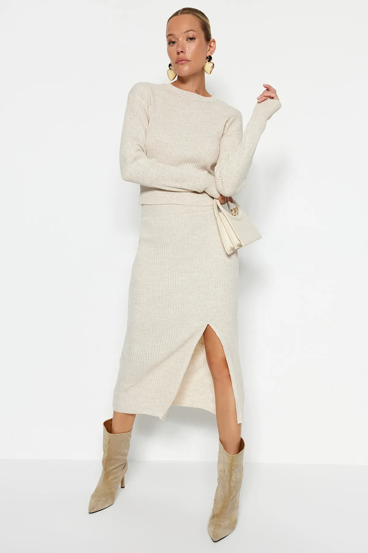Trendyol Collection  Stone Crop Rock Strickoberteil und Unterteil Set TWOAW23AU00240