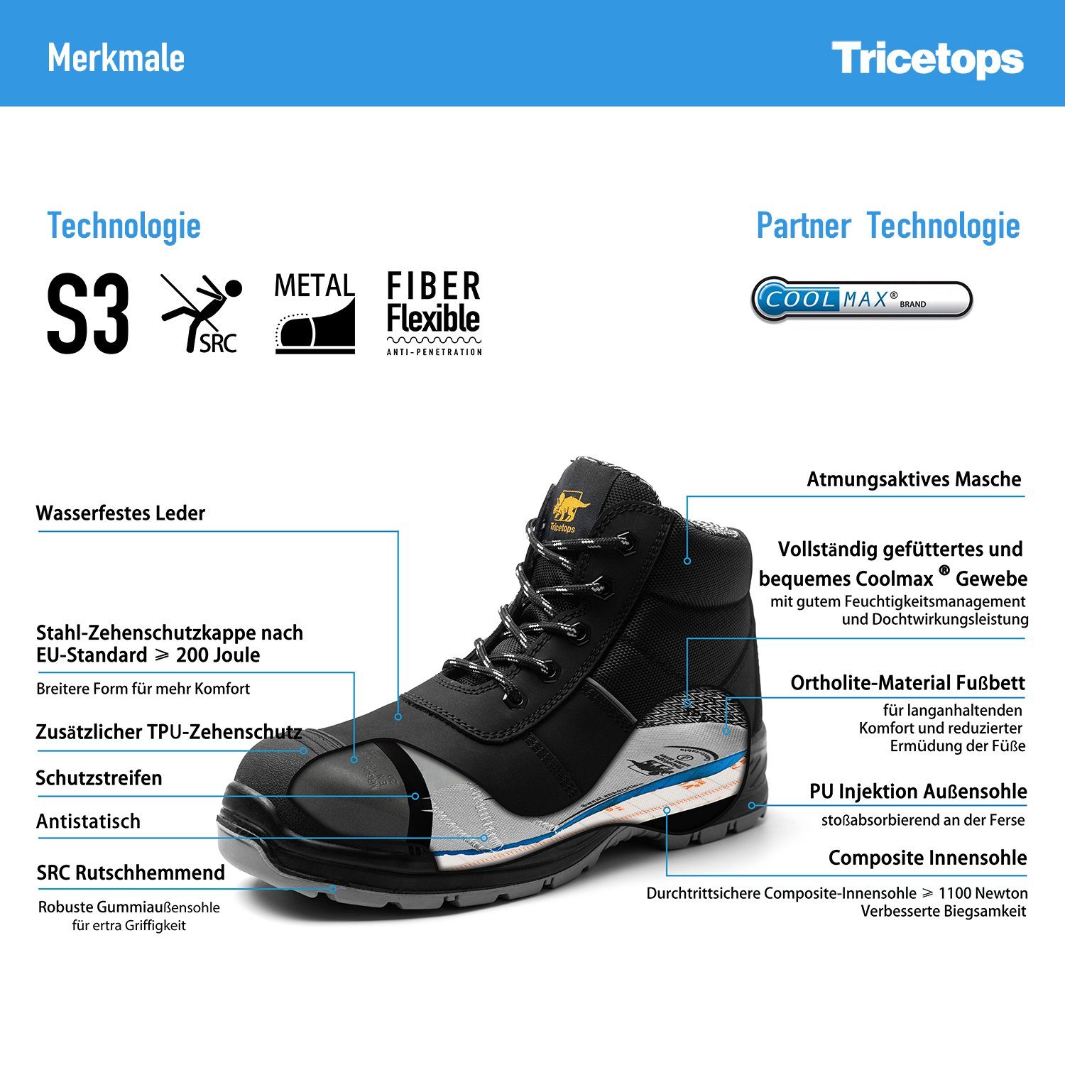Tricetops TS788H Sicherheitsschuhe S3 Arbeitsschuhe Herren Arbeitsschuh
