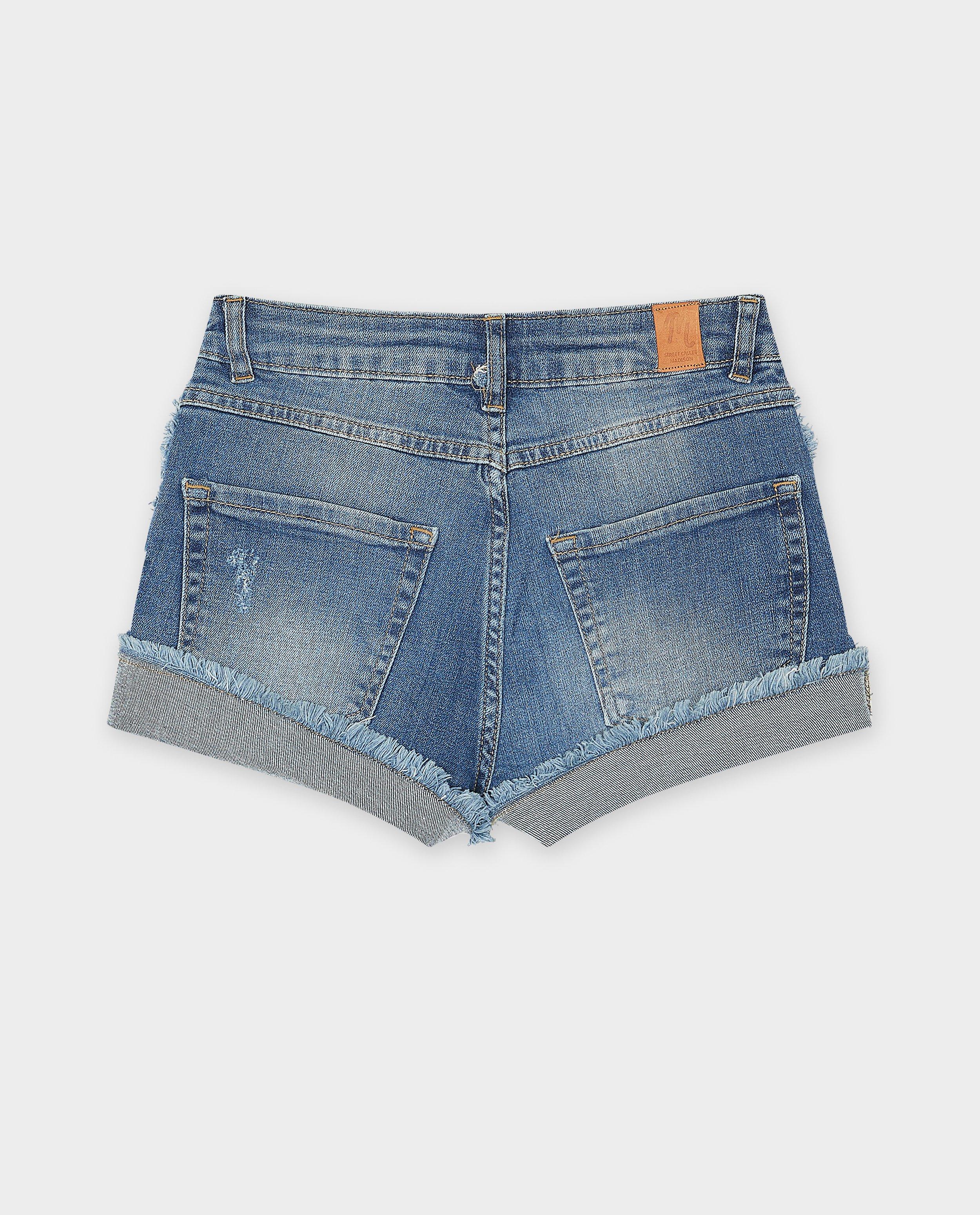 Pantaloni scurți din denim Street Called Madison Blue, cu aspect zdrențuit, albastru deschis
