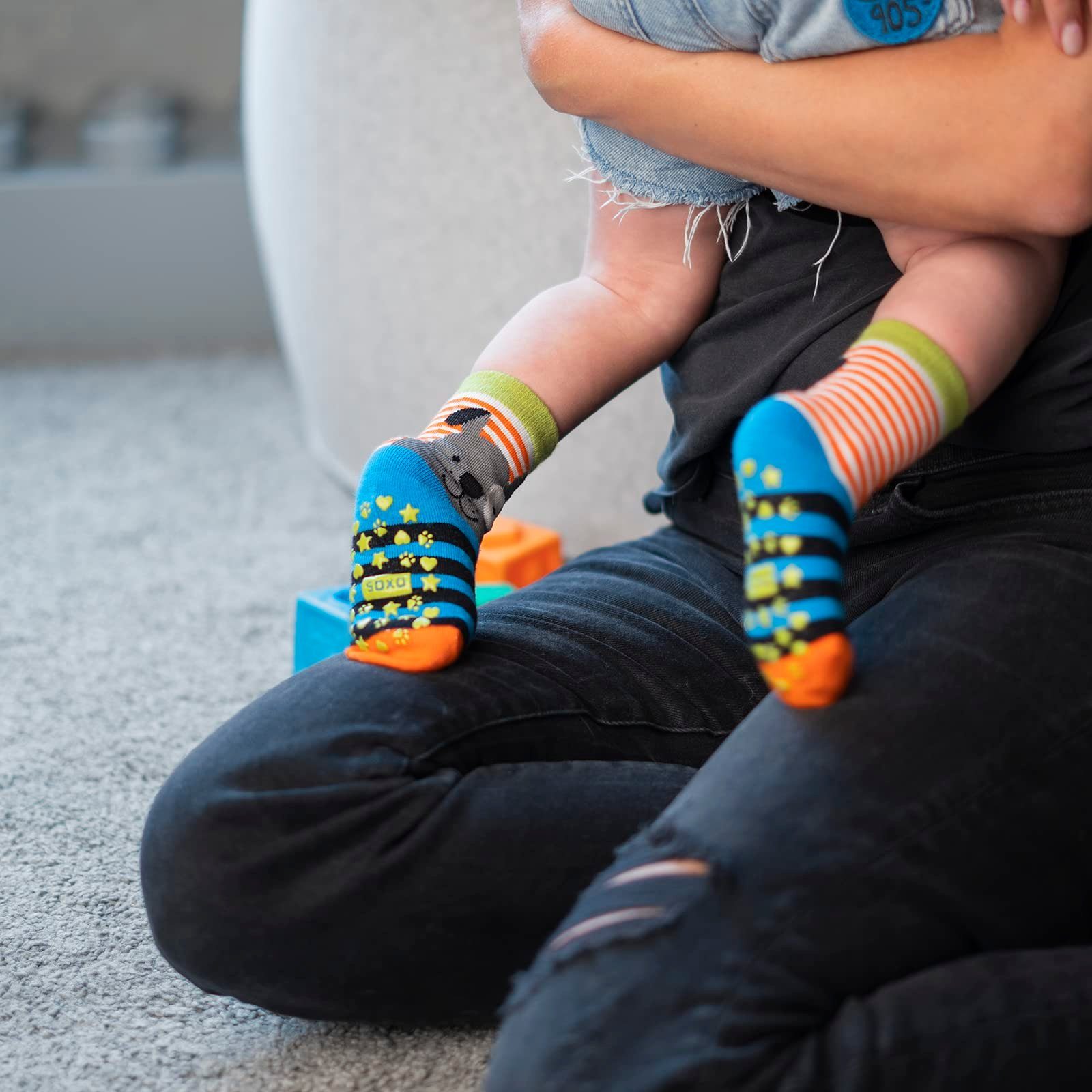 Soxo ABS-Socken Stoppersocken Kinder (Packung, 3-Paar, Set) Baby Geschenk Junge Bunte Antirutschsocken 2 Größen