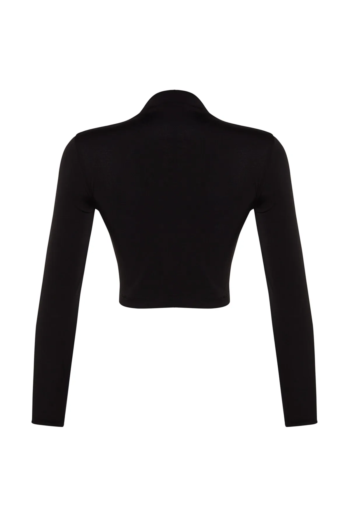 Trendyol Collection  Schwarze drapierte Crop-Bluse mit hohem Kragen TWOAW24BZ00164
