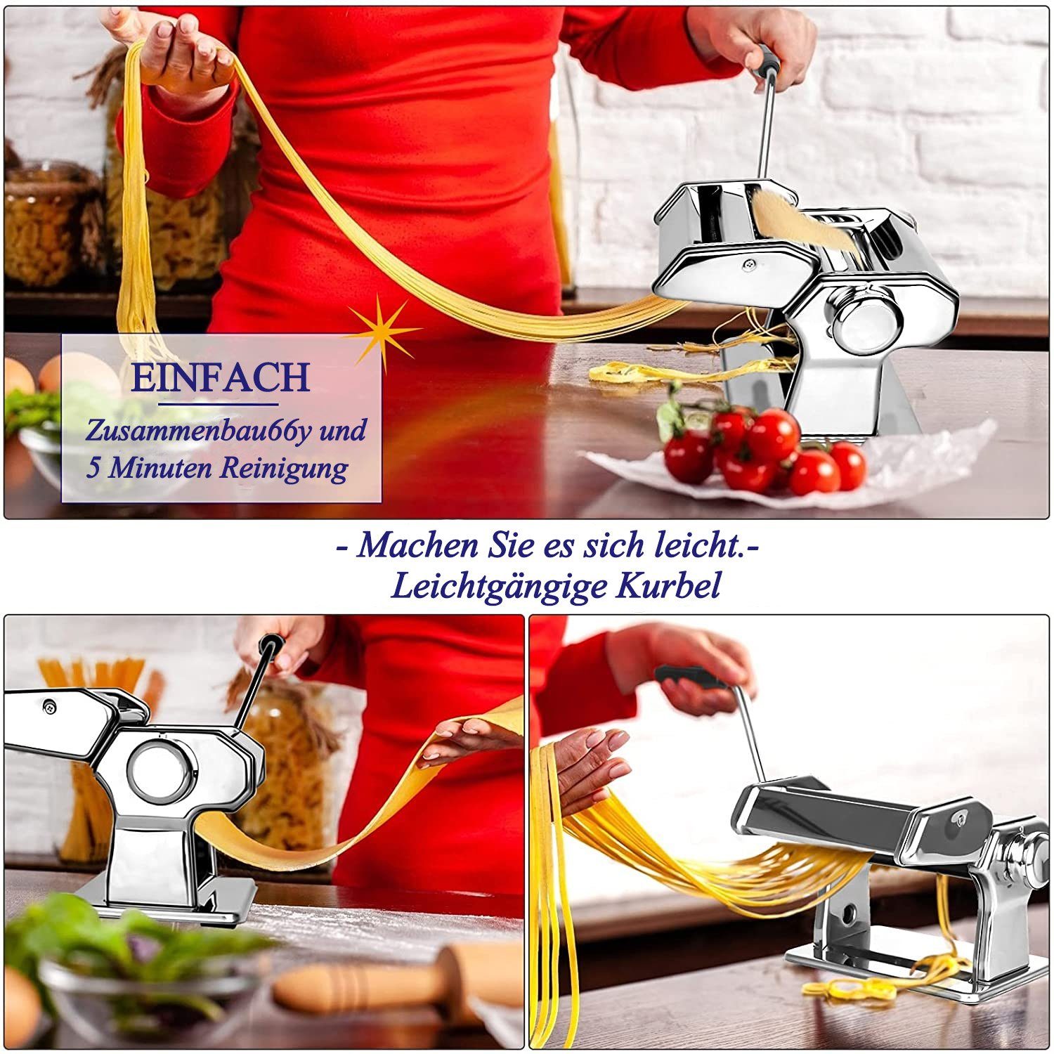 zggzerg Nudelmaschine Nudelmaschine, Edelstahl Pasta Maker Frische manuelle Pasta Walze
