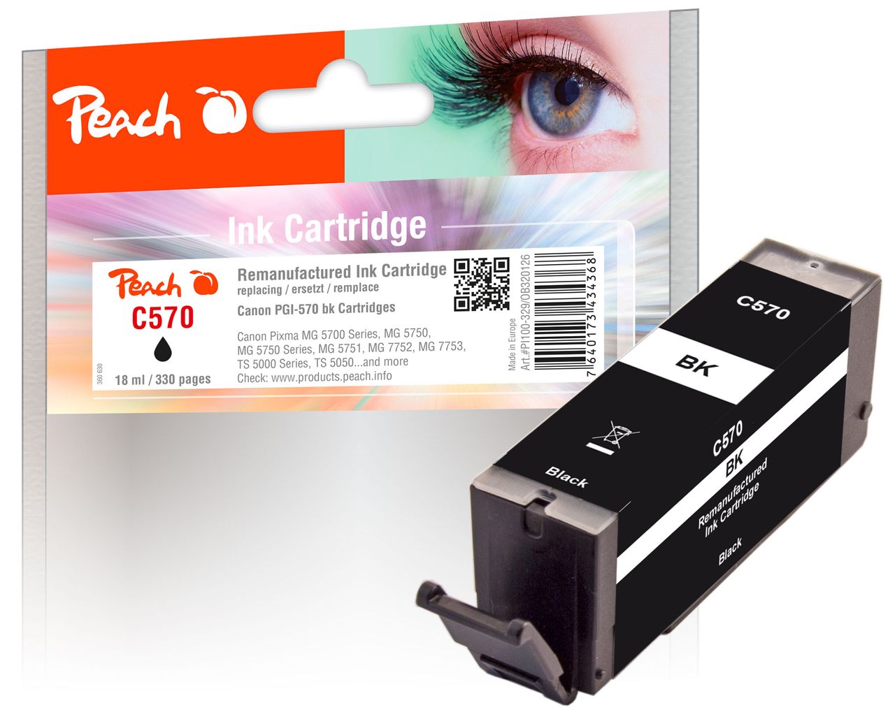 Peach Tintenpatrone schwarz ersetzt Canon PGI-570PGBK