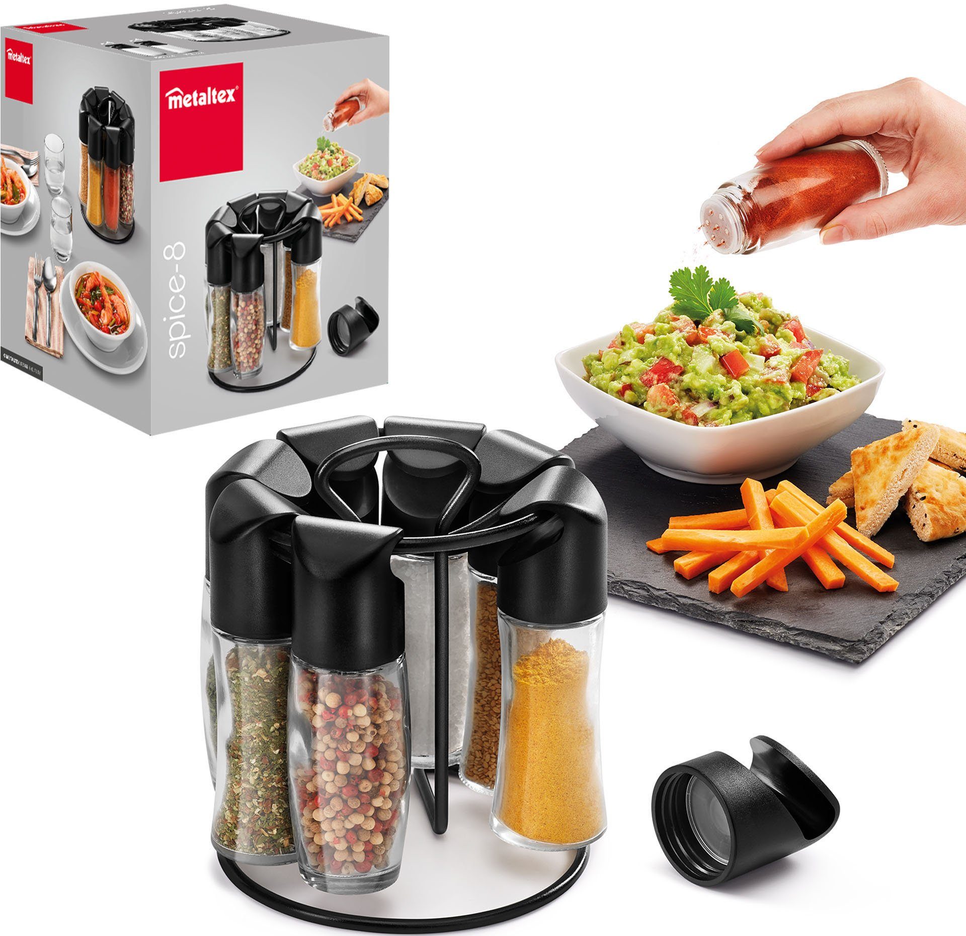Metaltex Gewürzkarussell Spice-8, (Set), inkl. 16 austauschbaren Streueinsätzen + 12 selbstklebenden Etiketten