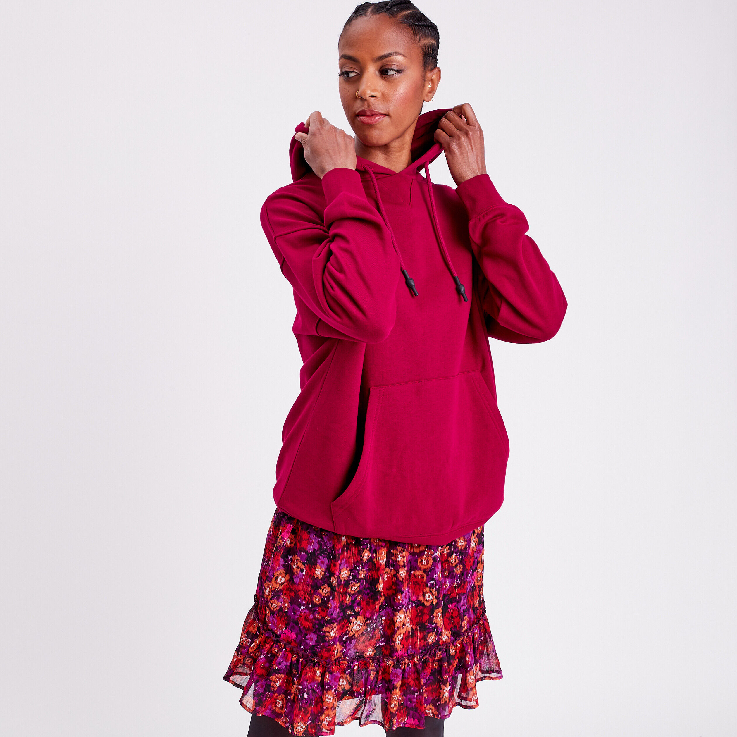 Sweat oversize à capuche rouge foncé femme | Cache Cache
