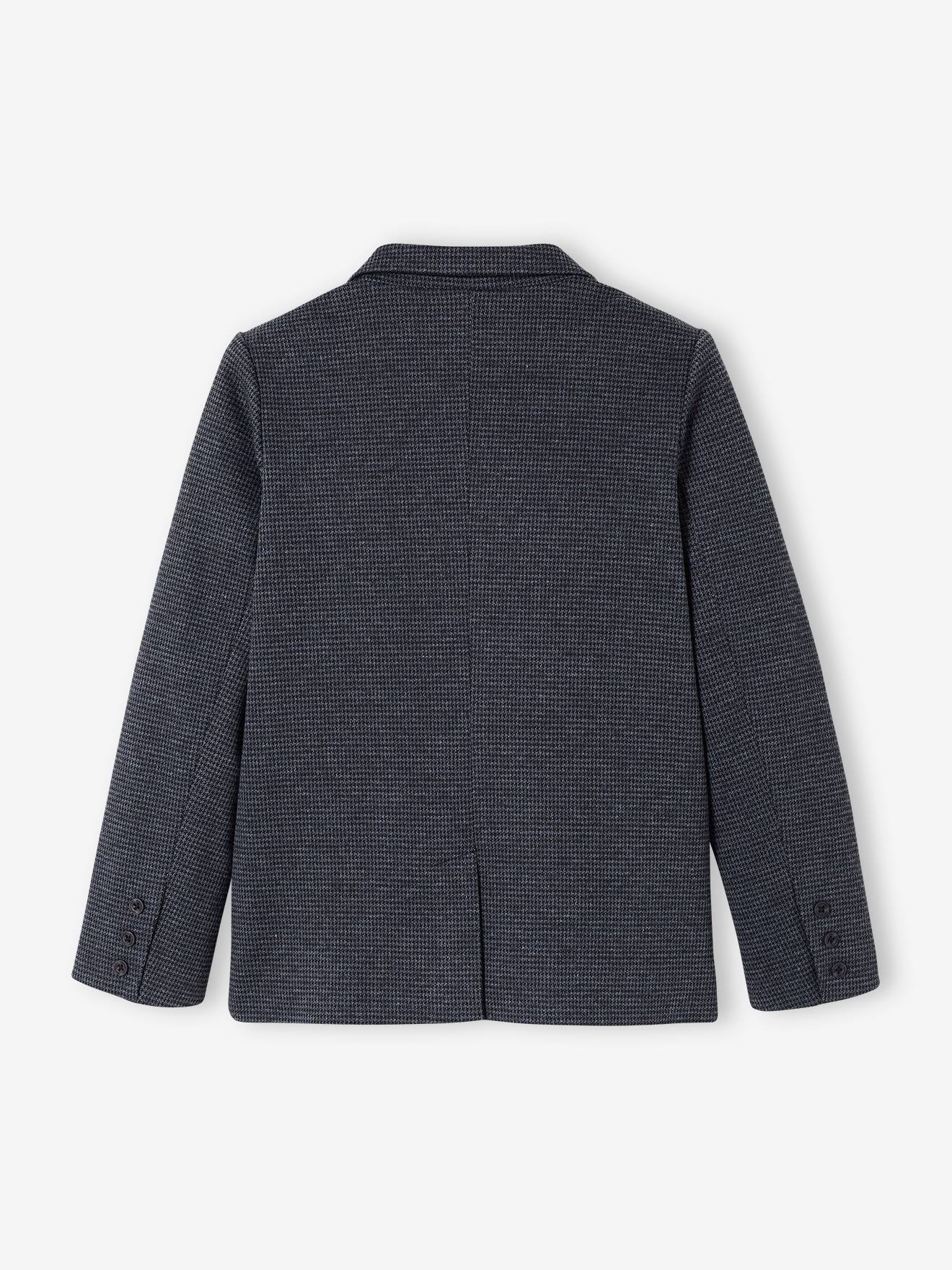 Veste à carreaux en lainage garçon avec badge brodé carreaux gris