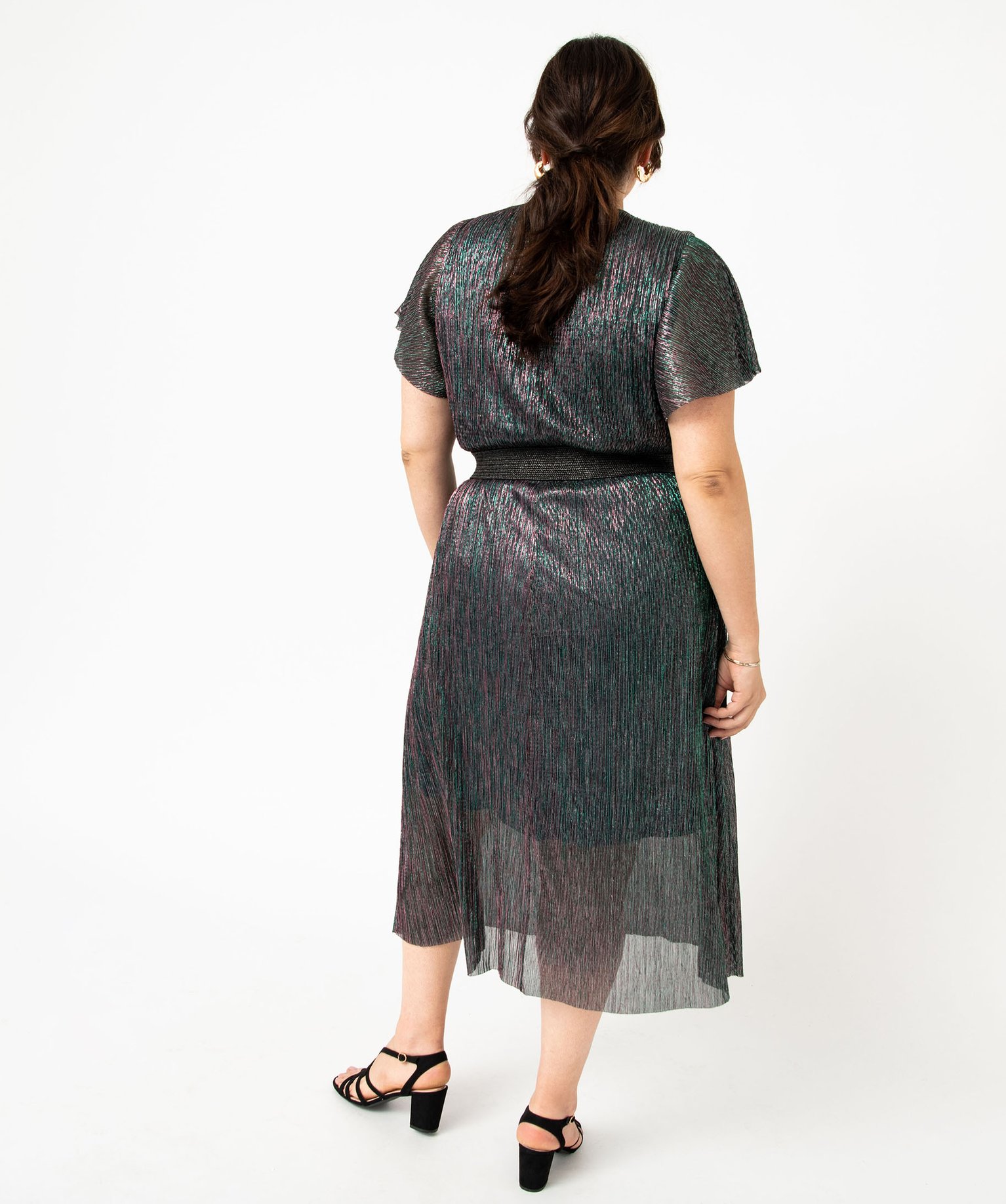 Robe à manches courtes en maille scintillante femme grande ... vert | GEMO