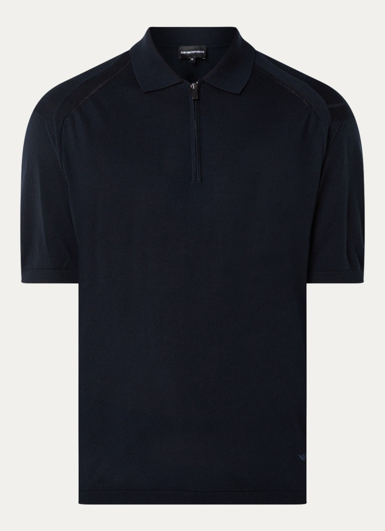 Emporio Armani Fine-knit polo in virgin wool blend with half zip