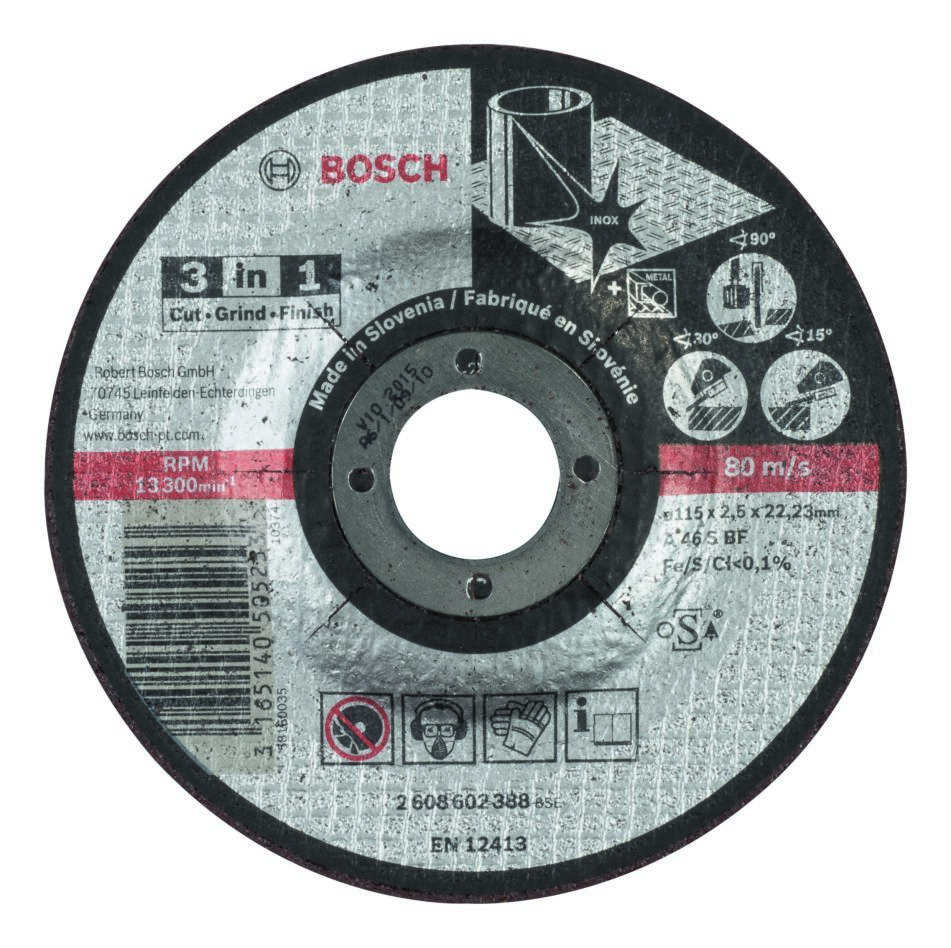 Bosch Blue Accessories 2608602388 Skjæreskive 3-i-1 A 46 S BF, 115 mm, 2,5 mm