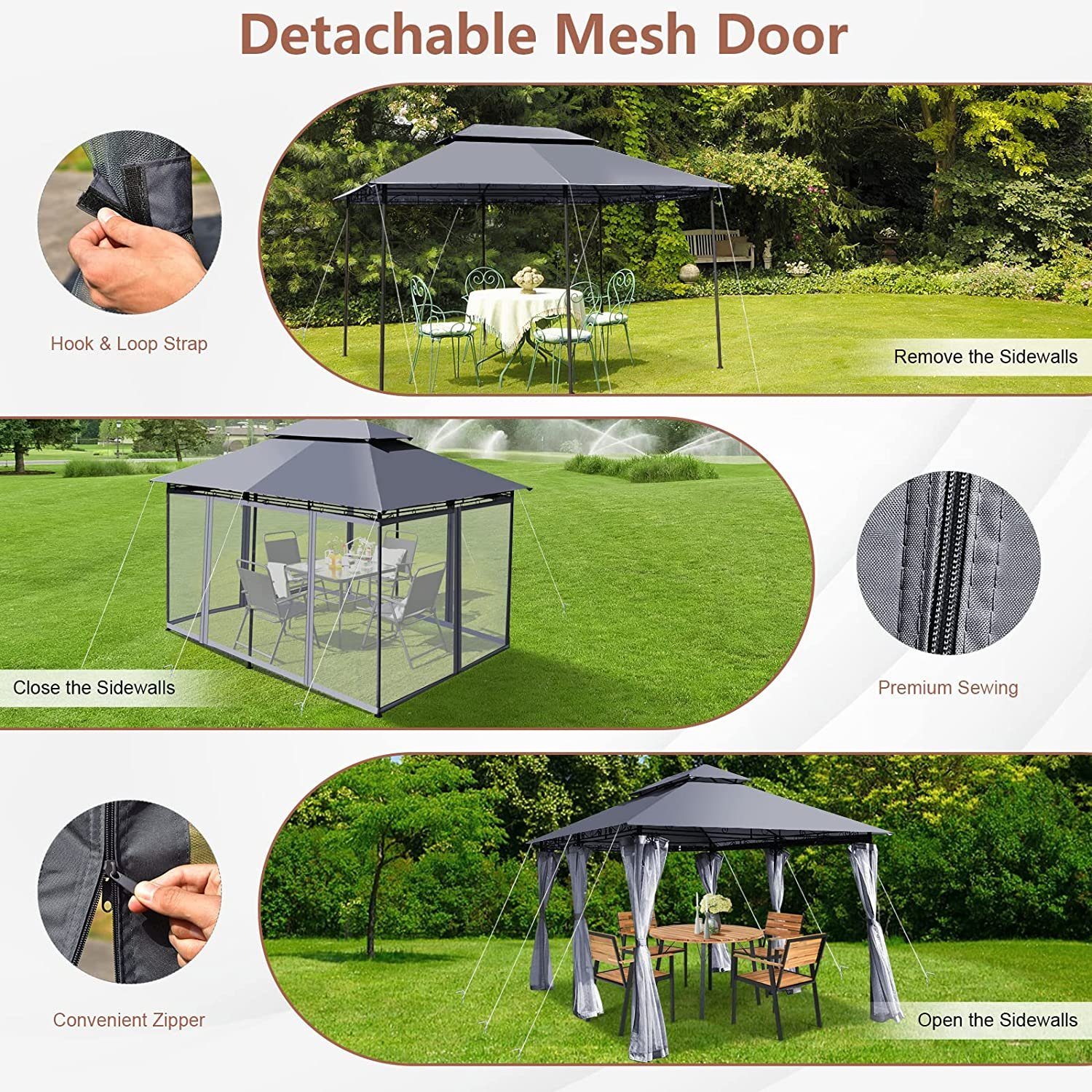 KOMFOTTEU Pavillon Gartenpavillon, mit abnehmbarem Netzbezug