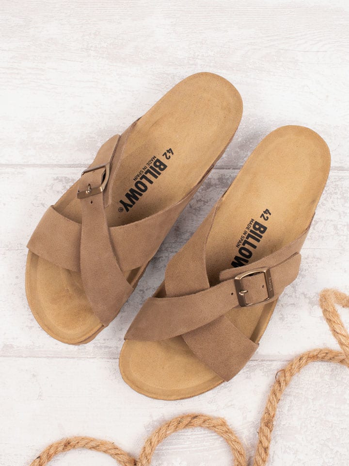 billowy Leder-Pantoletten in Braun günstig kaufen