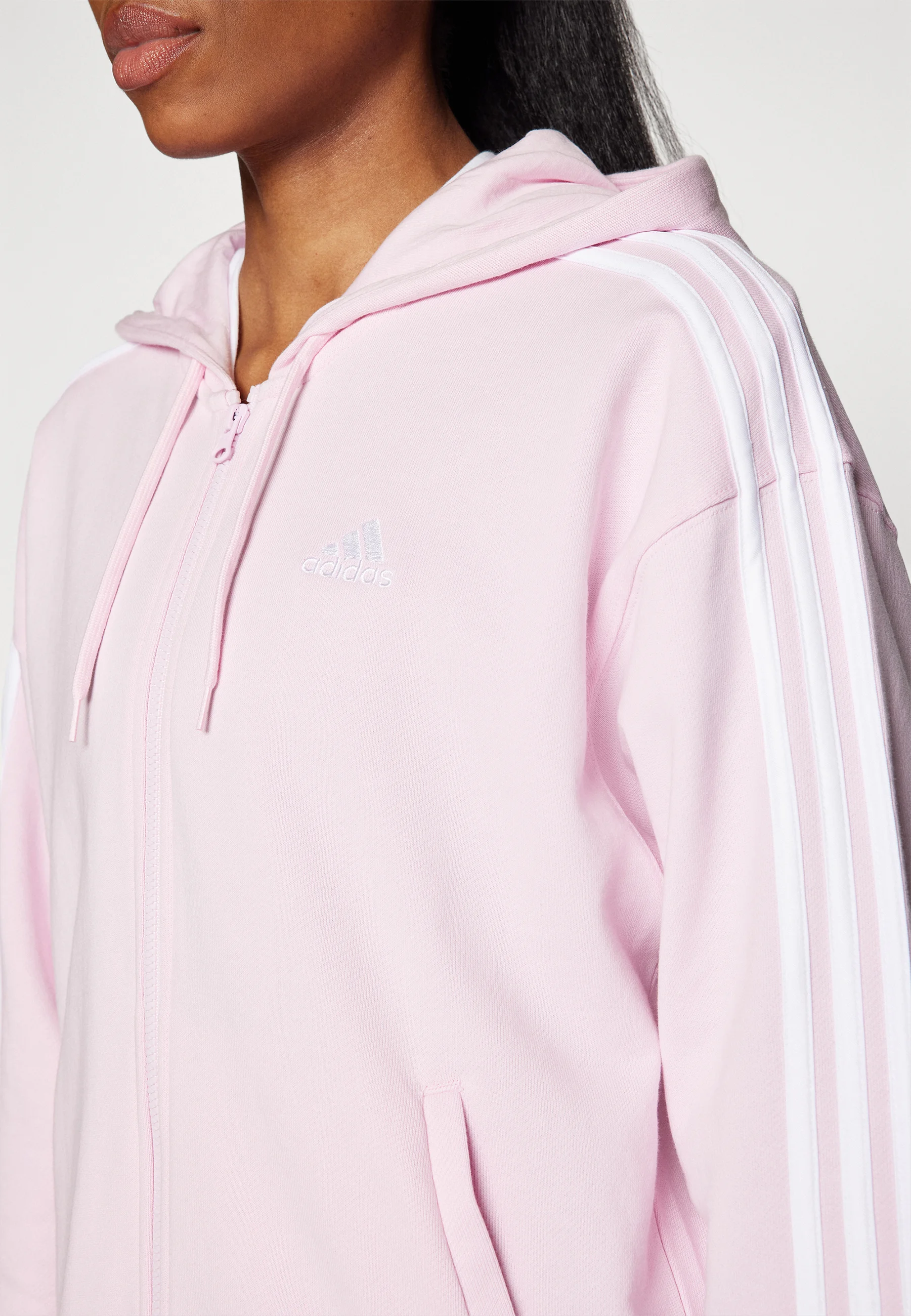 adidas Sportswear ESSENTIALS STRIPES - Sudadera con capucha y cremallera completa de gran tamaño