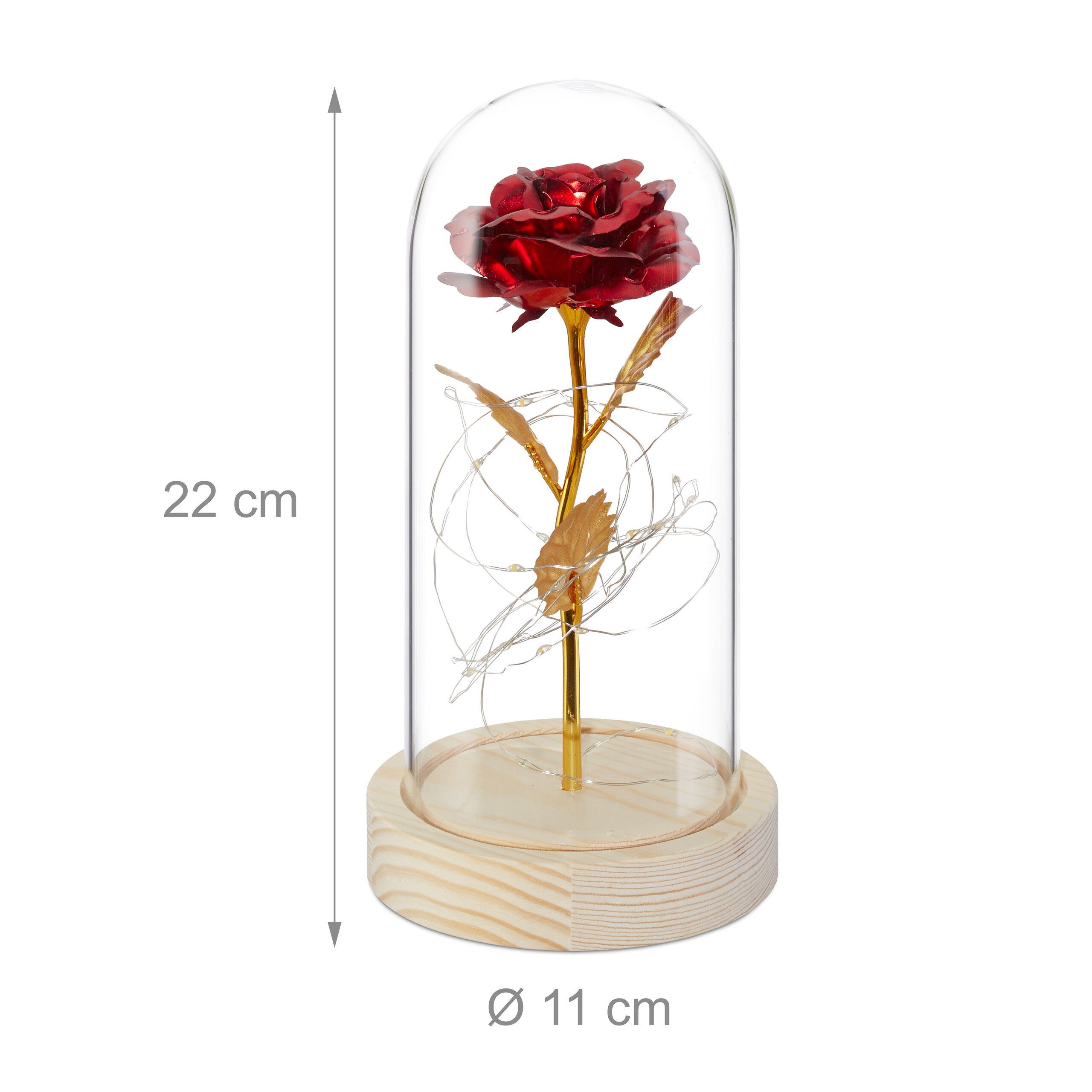 Kunstblume Ewige Rose im Glas, relaxdays, Höhe 22 cm