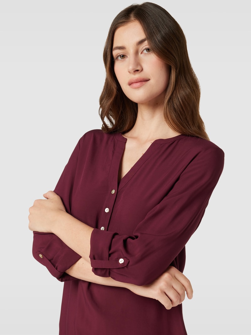 Longbluse aus reiner Viskose mit kurzer Knopfleiste Modell 'Uni' in bordeaux rot