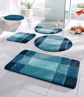 Badematte Pia my home, Höhe 20 mm, rutschhemmend beschichtet, fußbodenheizungsgeeignet, schnell trocknend, strapazierfähig, Polyester, rechteckig, Badteppich, karierte Badematten, rechteckig, rund & als 3-tlg. Set
