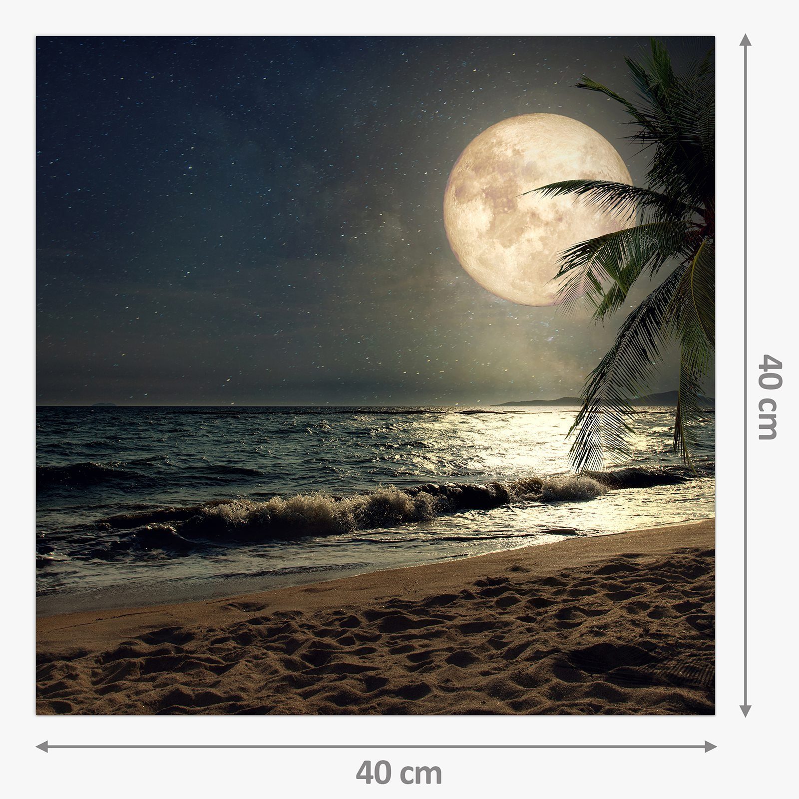 Primedeco Küchenrückwand Küchenrückwand Spritzschutz Glas mit Motiv Strand bei Nacht mit Mond