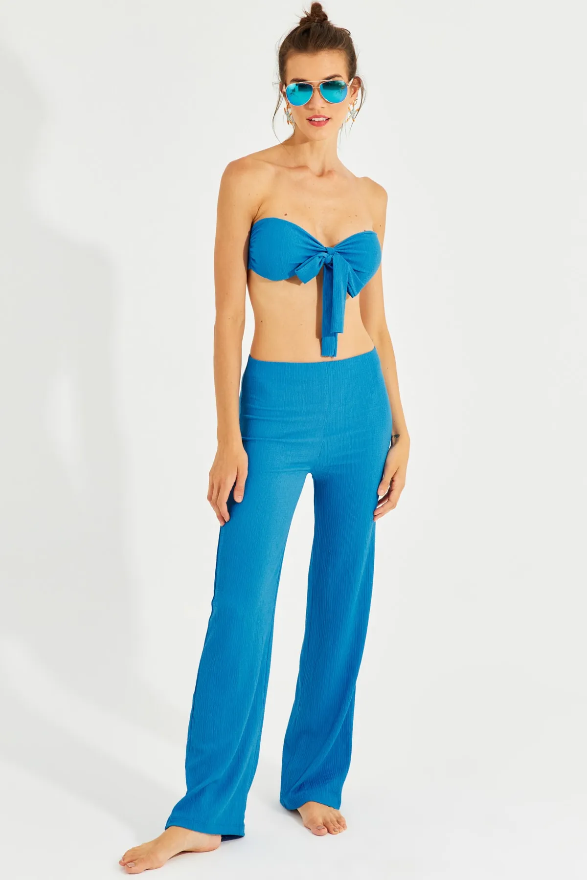 Cool & Sexy  Blaues Bustier-Hosen-Set für Damen YEL221225