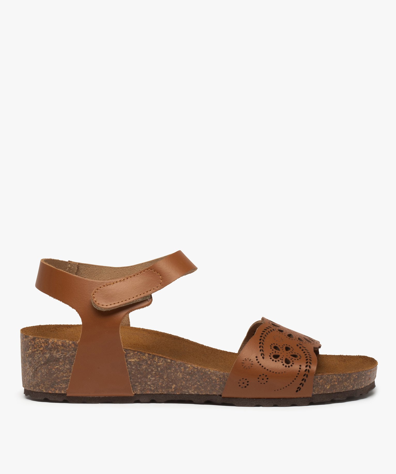 Sandales femme avec brides en cuir et semelle confort marron | GEMO