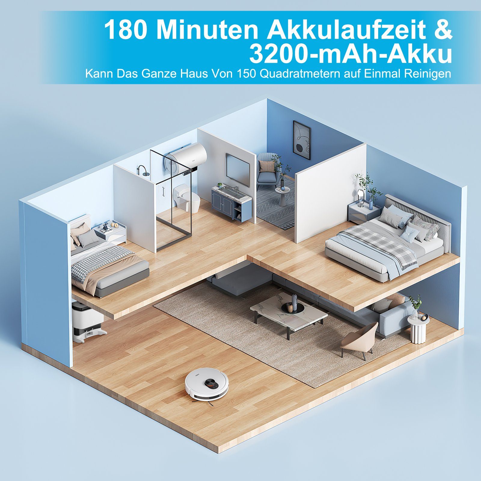 Roidmi Nass-Trocken-Saugroboter EVE CC, 40,00 W, mit Beutel, Mit Wischfunktion,Mit 2.5L großer Staubbox