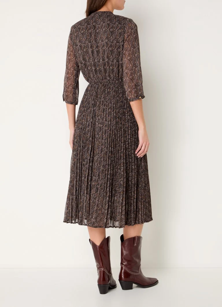 Rochie midi semitransparentă, tip cămașă, cu imprimeu și pliuri, de la Sessùn.