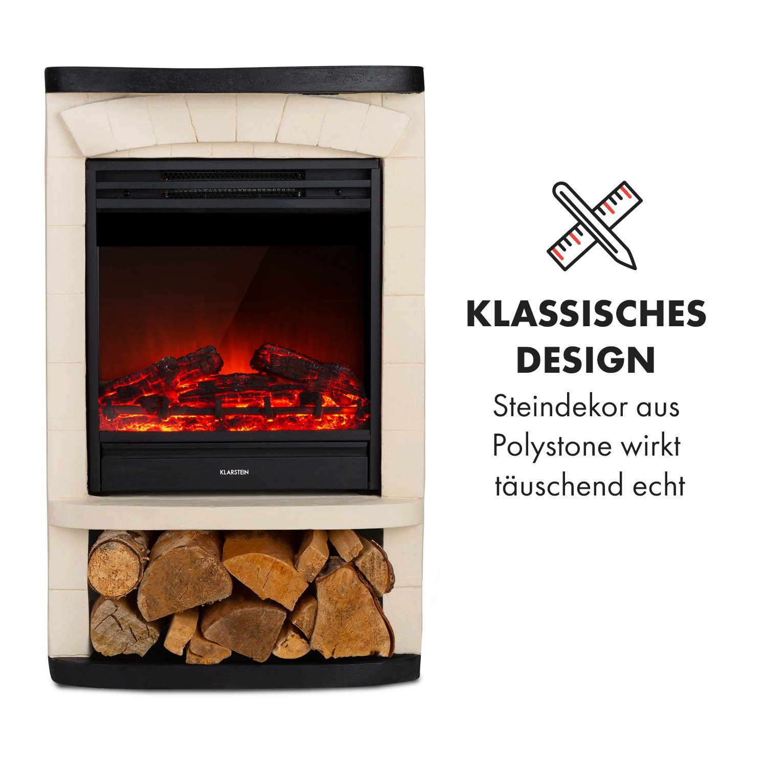 Klarstein Elektrokamin Carinthia, elektrischer Kamin mit Heizfunktion elektrischer Kaminofen mit Heizung