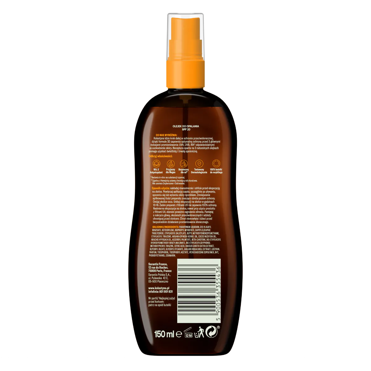 Kolastyna Sun SPF20 - Уље за заштиту од сунца 150 мл