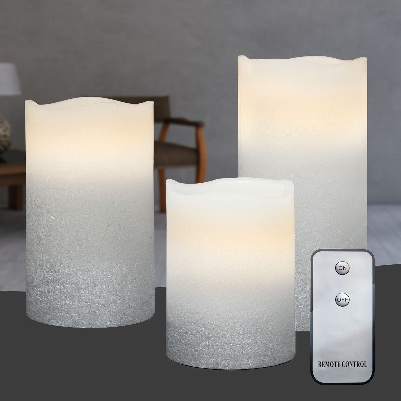 X4-Life X4-LIFE LED Echtwachskerzen mit Wellenrand und Silberverlauf 3er Set inkl. Fernbedienung
