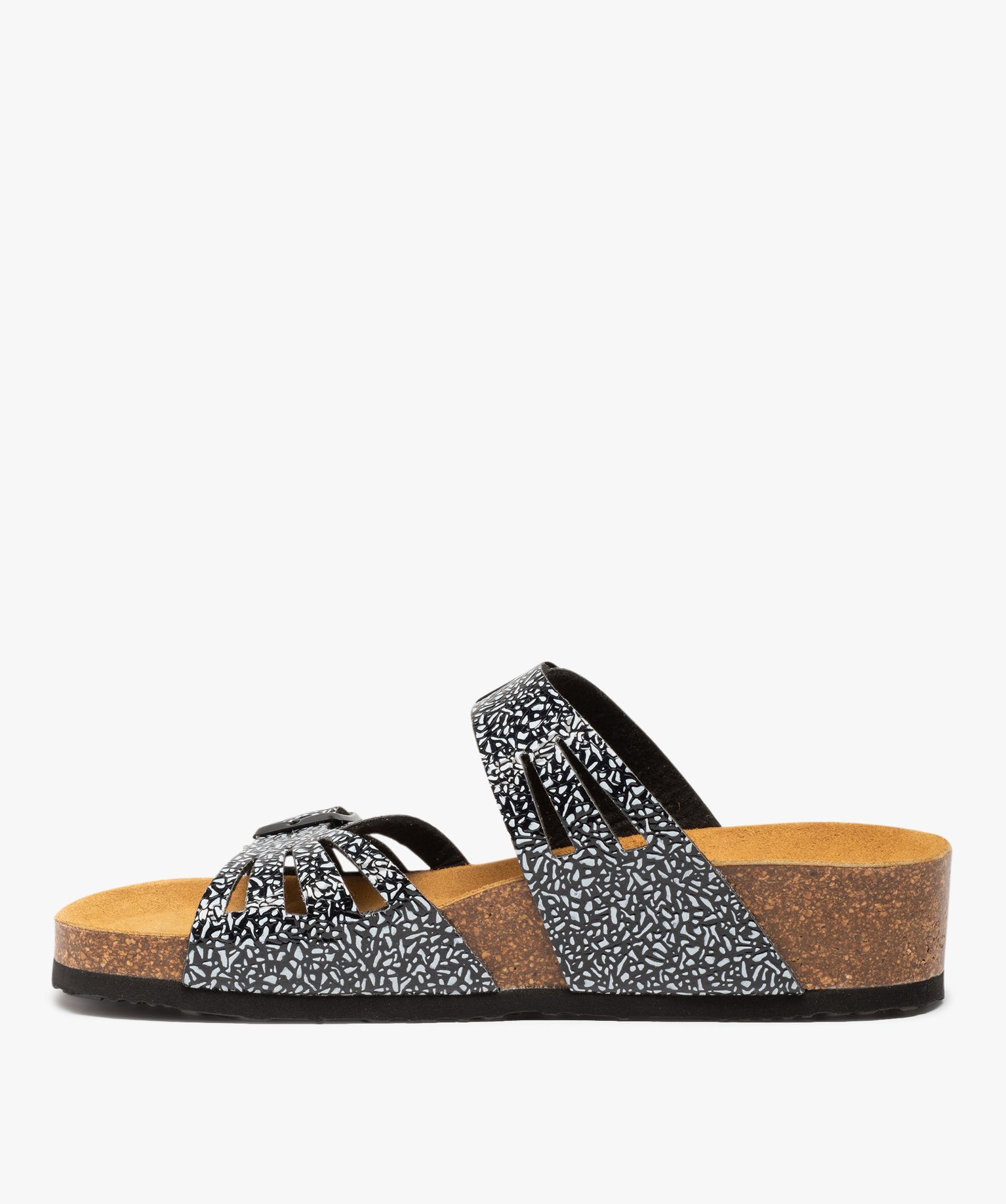 Mules femme compensées à double bride ajustable noir | GEMO