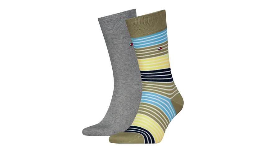 TOMMY HILFIGER Herren Socken Multicolor Stripe 2er Pack faded olive