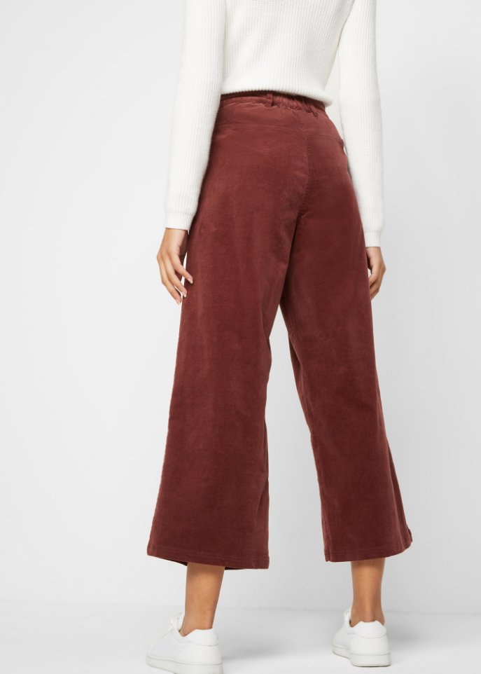 Weite Stretchcord-Culotte mit High-Waist-Bequembund, 7/8-Länge