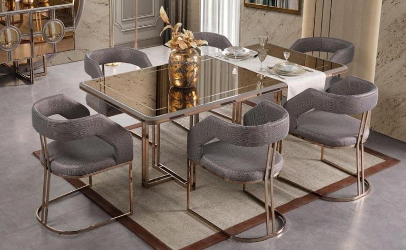 JVmoebel Esszimmer-Set Essgarnitur Essgruppe Esszimmer Esstisch Stühle Gold Holz Set 7tlg, (7-St., 1x Tisch + 6x Stühle), Made in Europa