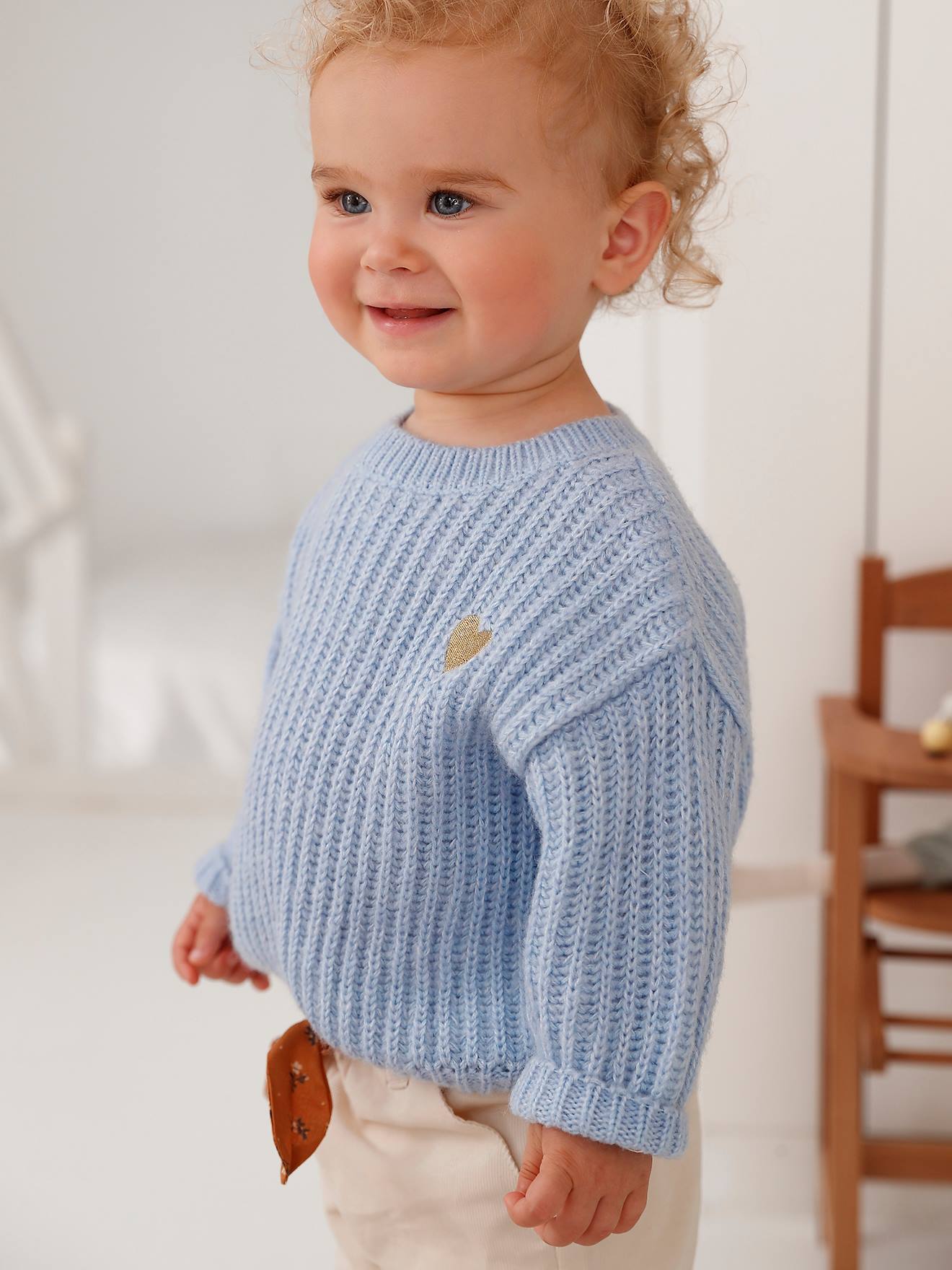 Pull tricot bébé coeur doré ivoire