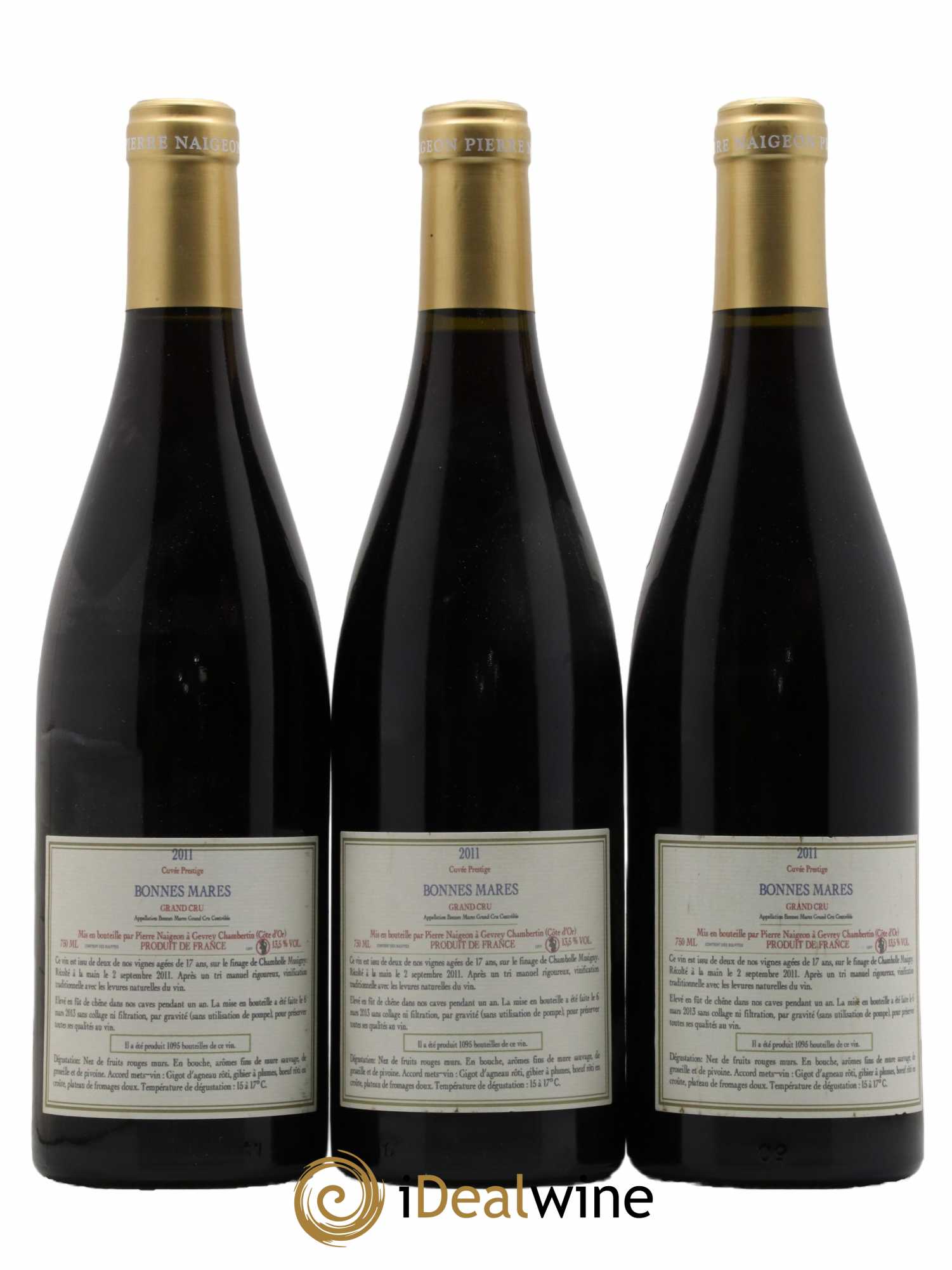 Bonnes-Mares Grand Cru Cuvee Prestige Domaine Pierre Naigeon 2011 - Lot de 3 Bouteilles