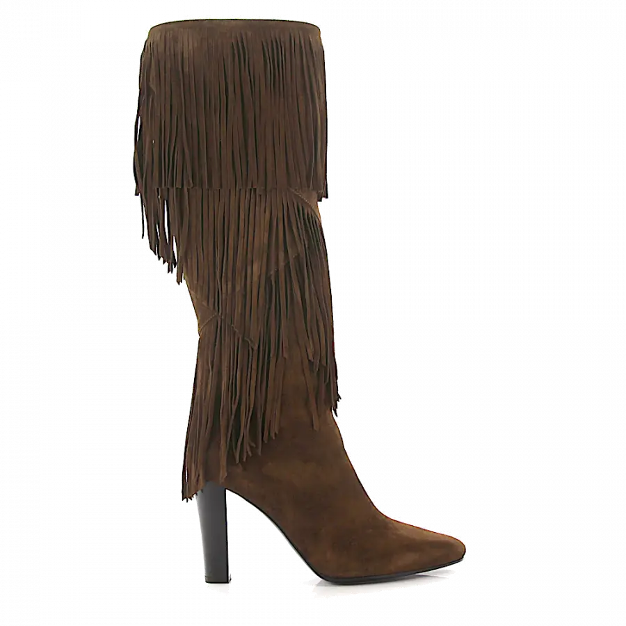 Saint Laurent - Stiefel LILY 95 Veloursleder Fransen braun - braun