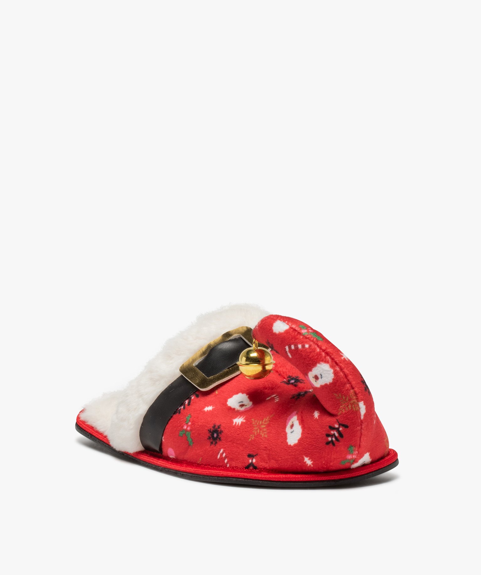 Chaussons femme mules Père Nol avec grelot noir | GEMO
