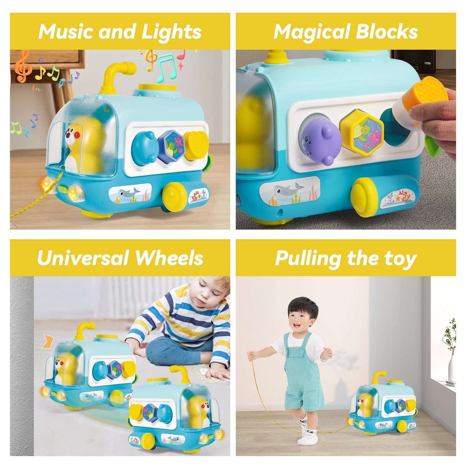 Esun Steckspielzeug Babyspielzeug ab 6 Monate, U-Boots Baby Musikspielzeug mit 10 Melodien, (Packung), Baby Montessori Sensorik Spielzeug ab 1 Jahr