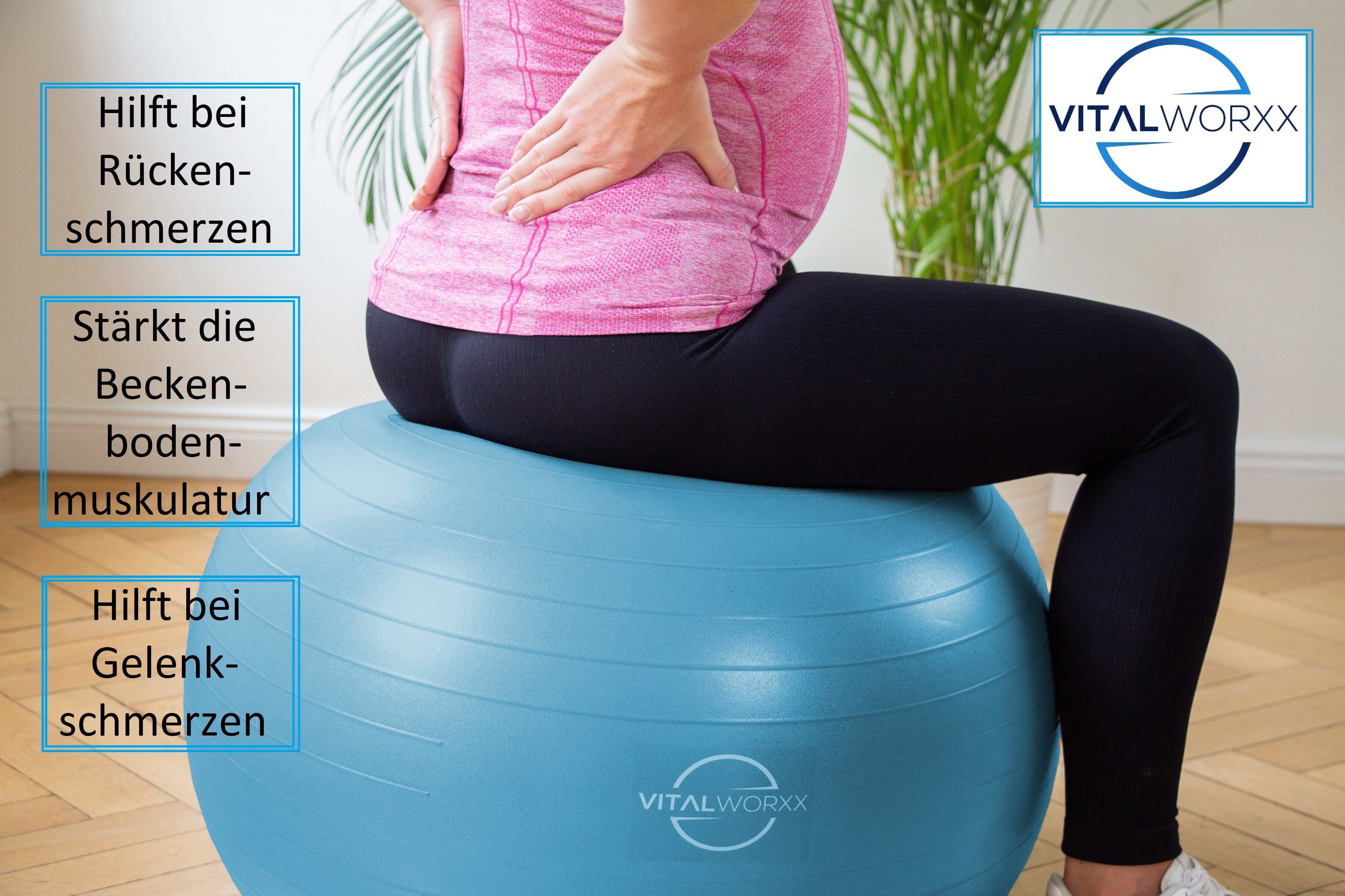 VITALWORXX Gymnastikball VITALWORXX Gymnastikball für Schwangere, extrem stabil, mit Pumpe, Hohe Materialstärke, Anti-Burst-System