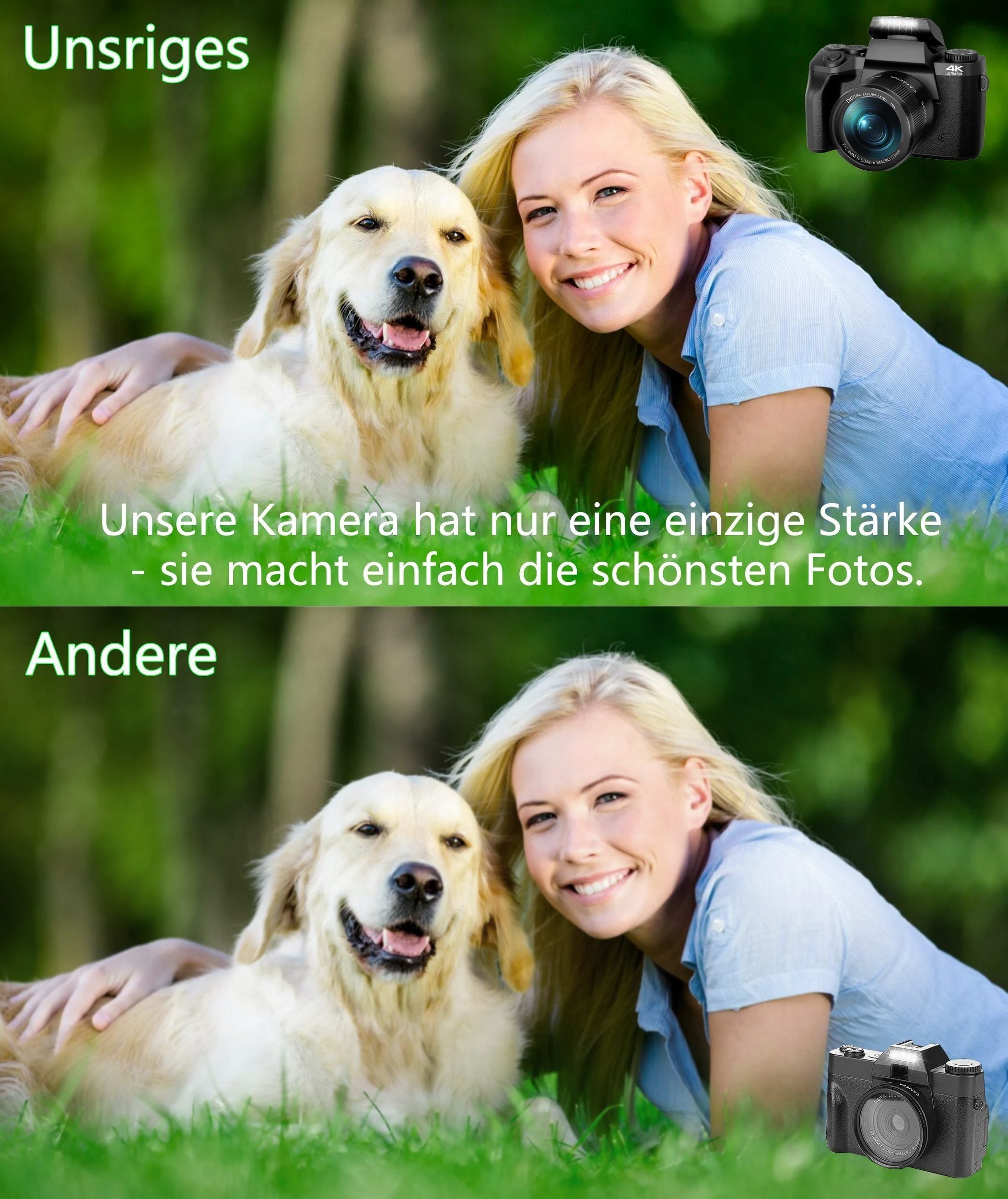 Fine Life Pro W5 Digitalkamera 64MP Kompaktkamera Superzoom-Kamera (64 MP, 16x opt. Zoom, WLAN (Wi-Fi), inkl. 4K 64MP Digitalkamera, Kostenlose 64GB Speicherkarte, Inklusive Handtasche)